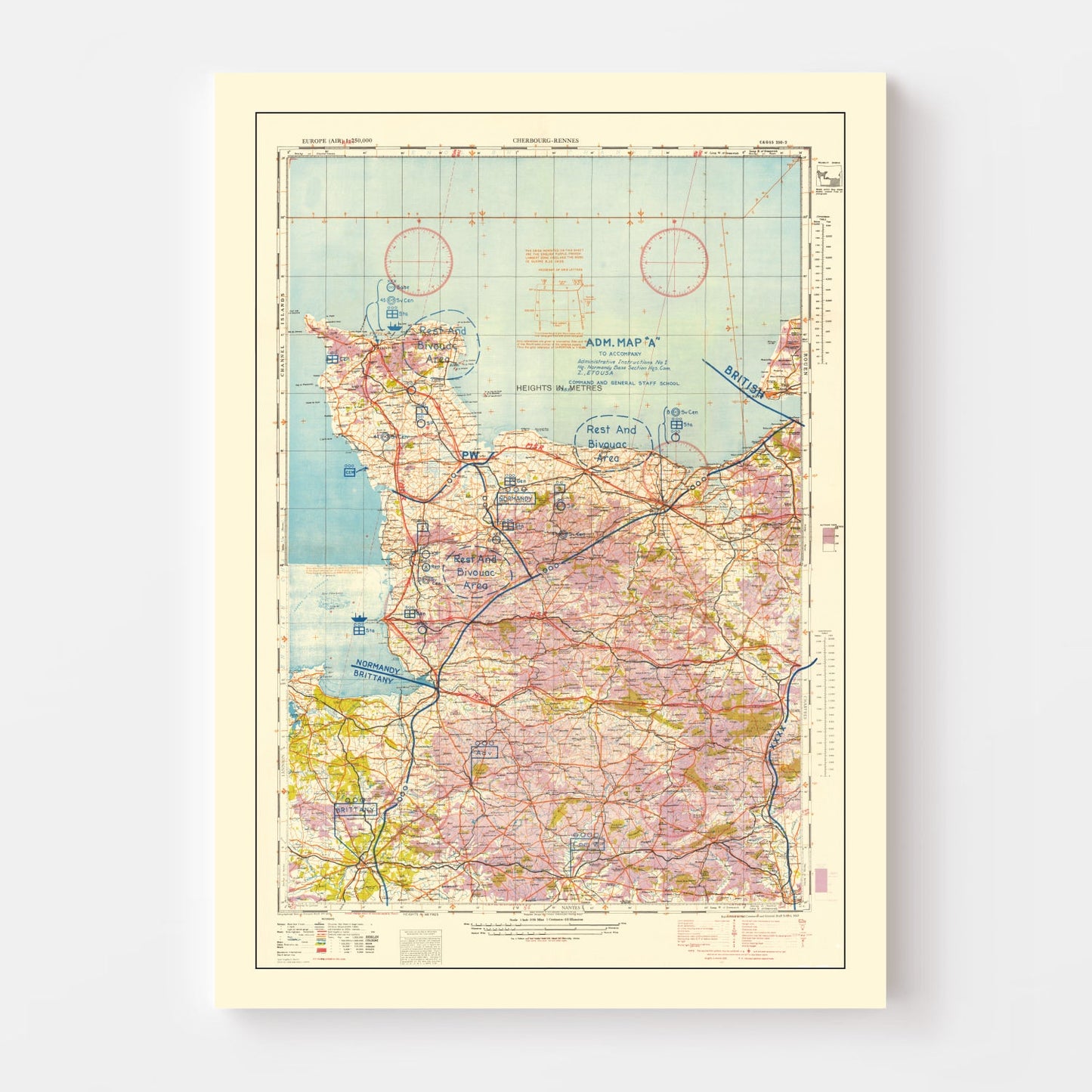 Vintage Normandy Invasion WWII Map, 1944