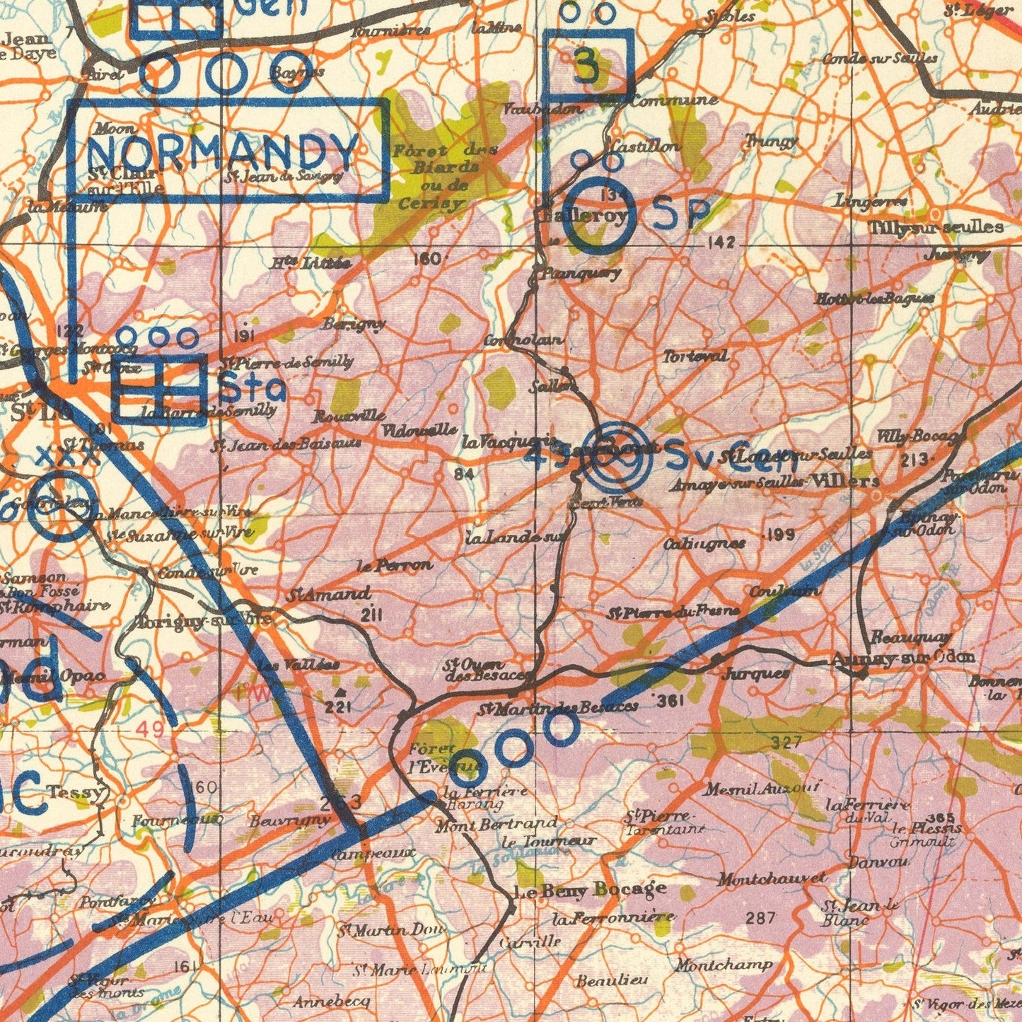 Vintage Normandy Invasion WWII Map, 1944