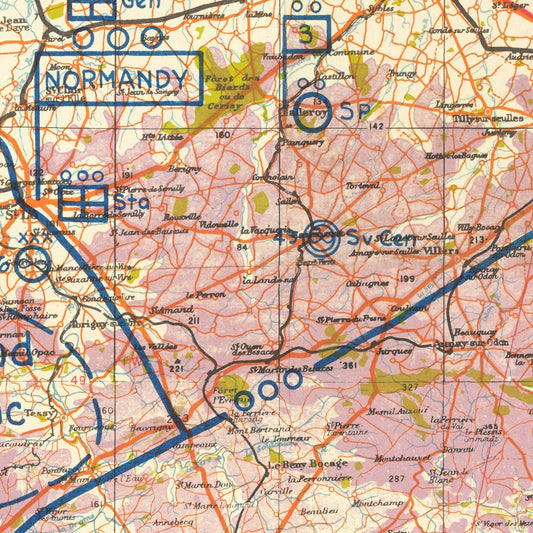 Vintage Normandy Invasion WWII Map, 1944