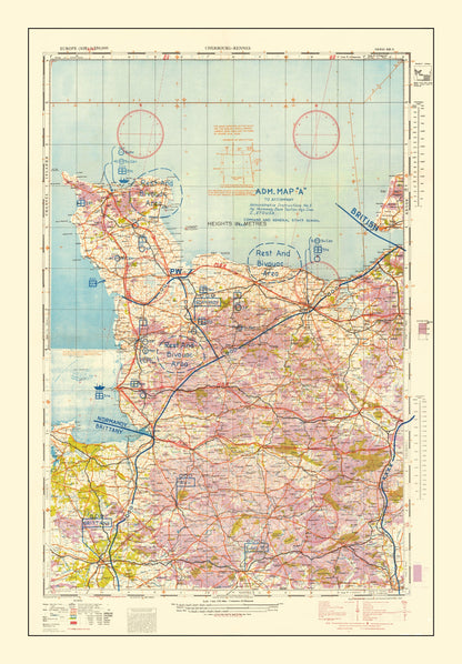 Vintage Normandy Invasion WWII Map, 1944