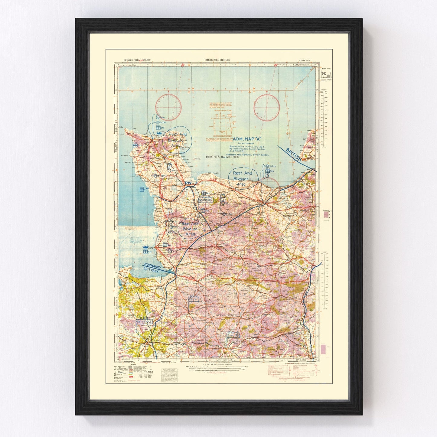 vintage Normandy invasion WWII map, 1944