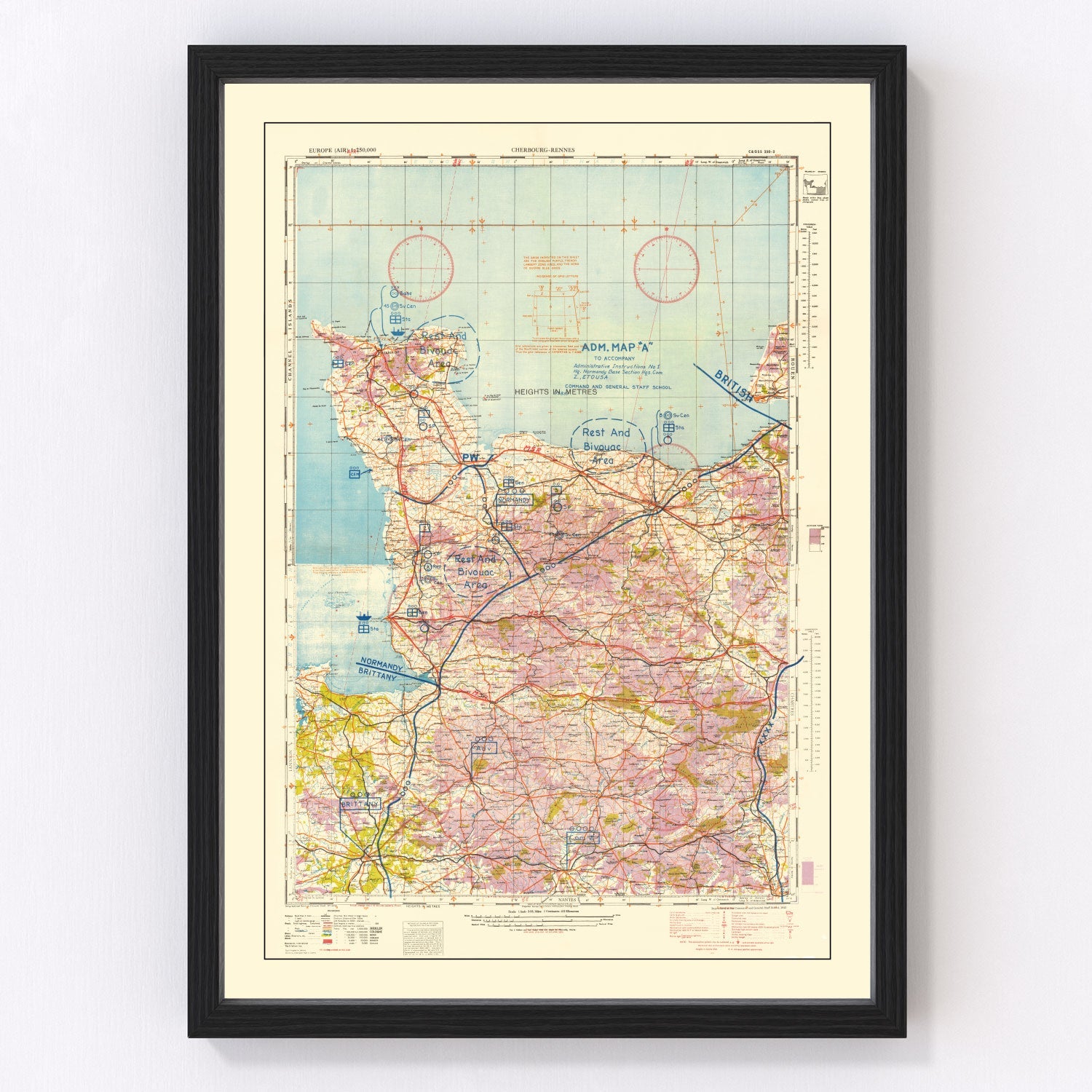 vintage Normandy invasion WWII map, 1944