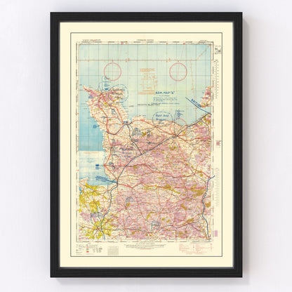 vintage Normandy invasion WWII map, 1944
