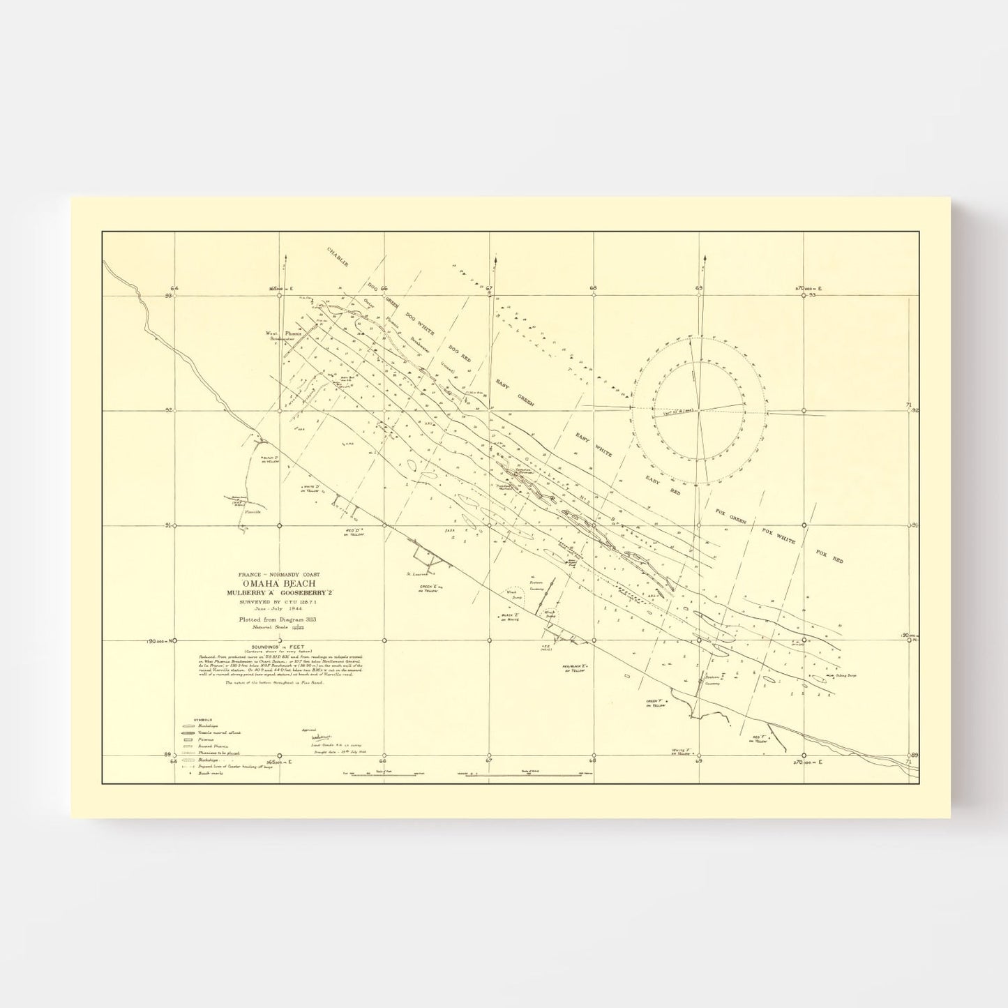 Vintage Omaha Beach WWII Map, 1944