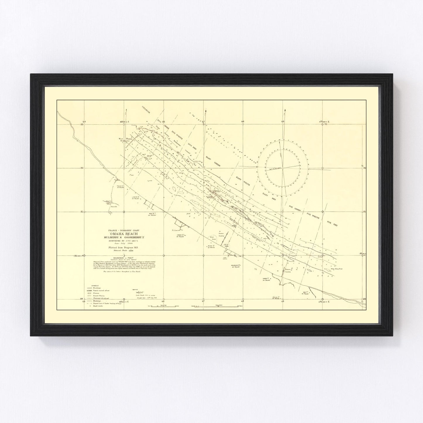vintage Omaha Beach WWII map, Normandy, 1944