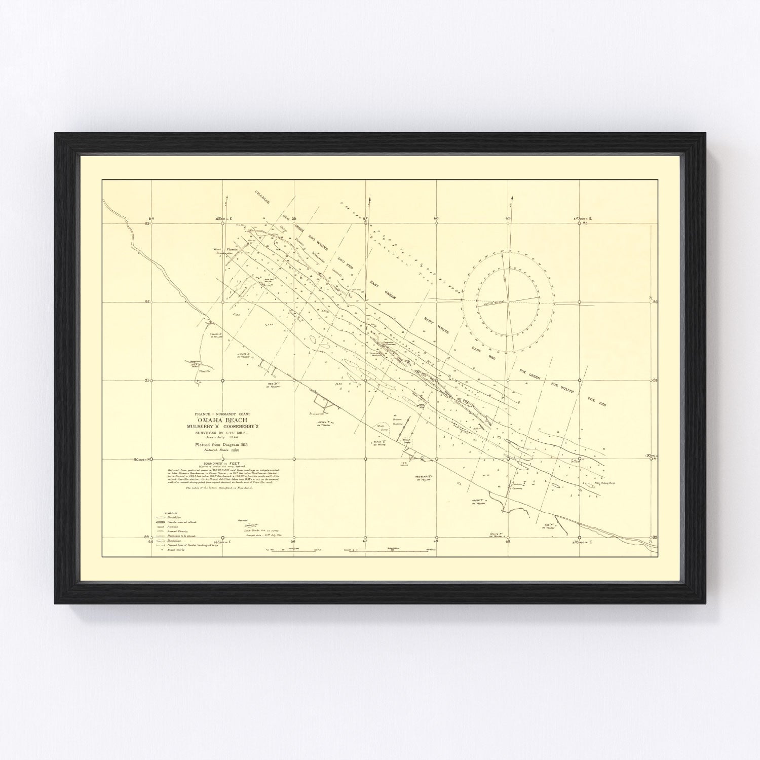 vintage Omaha Beach WWII map, Normandy, 1944