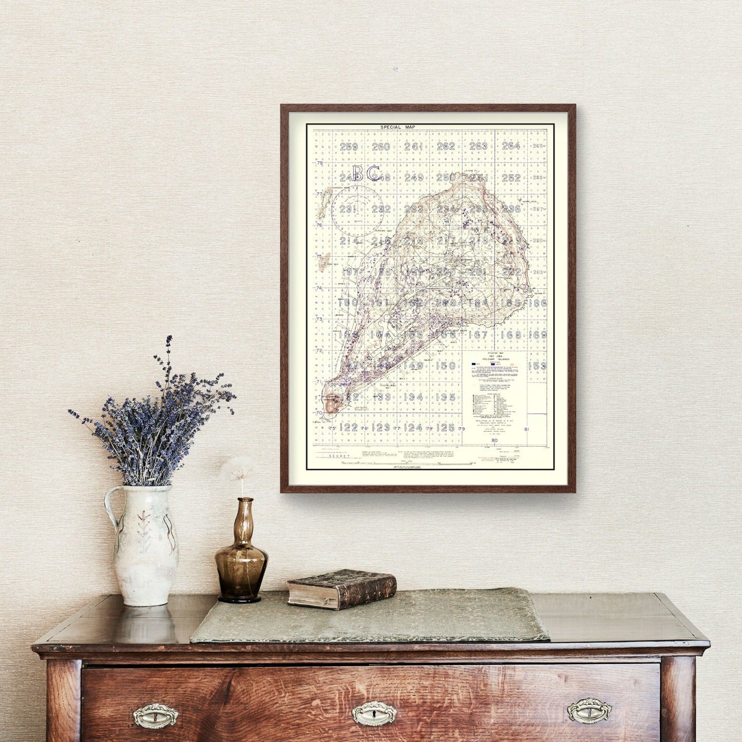 Vintage Iwo Jima WWII Volcano Islands Map, 1944
