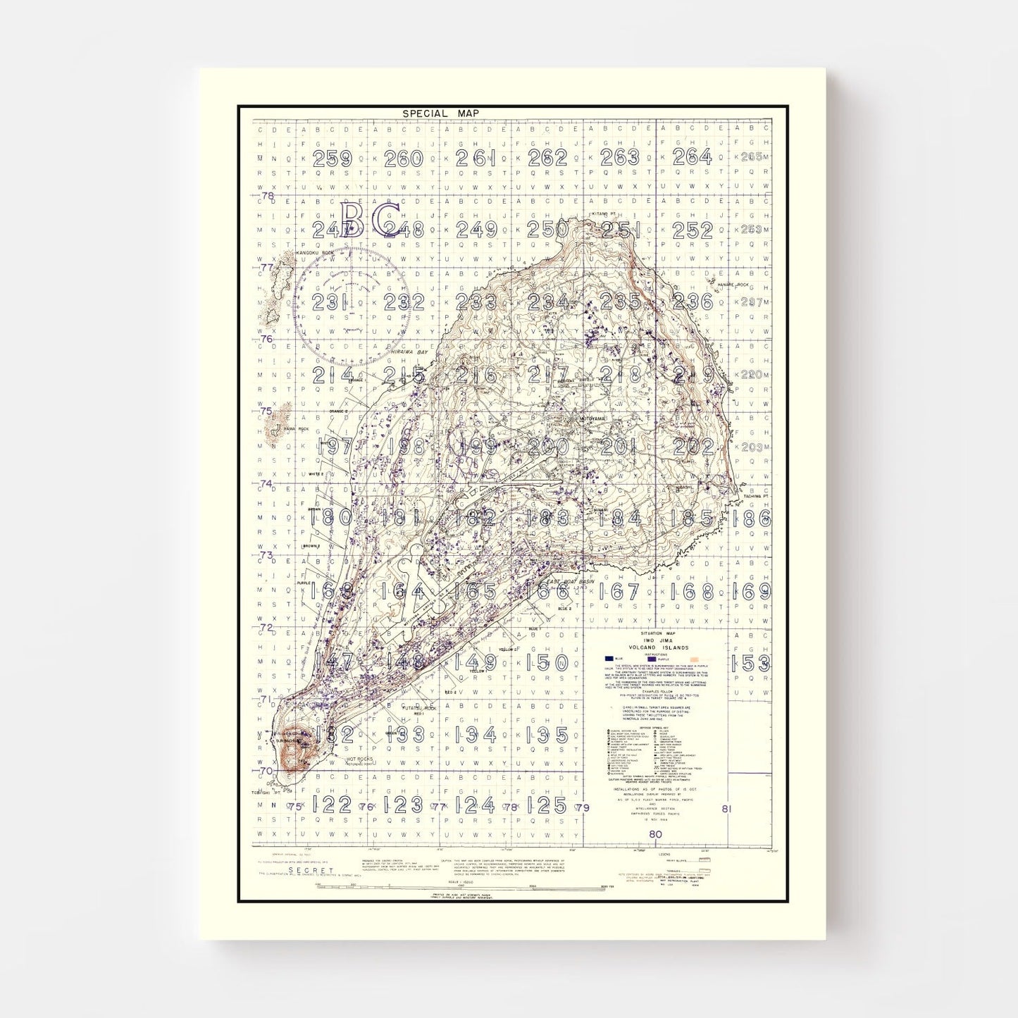 Vintage Iwo Jima WWII Volcano Islands Map, 1944