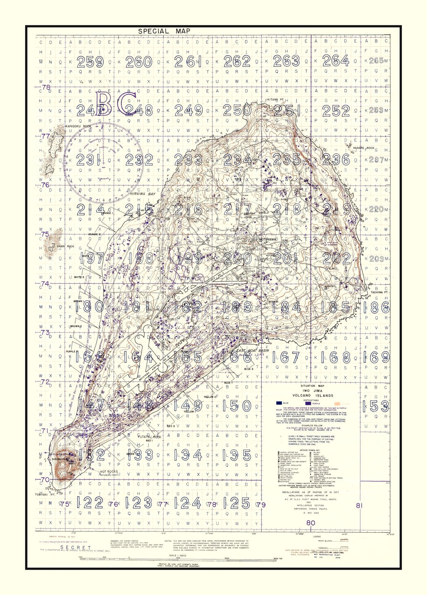 Vintage Iwo Jima WWII Volcano Islands Map, 1944