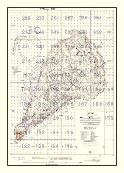 Vintage Iwo Jima WWII Volcano Islands Map, 1944