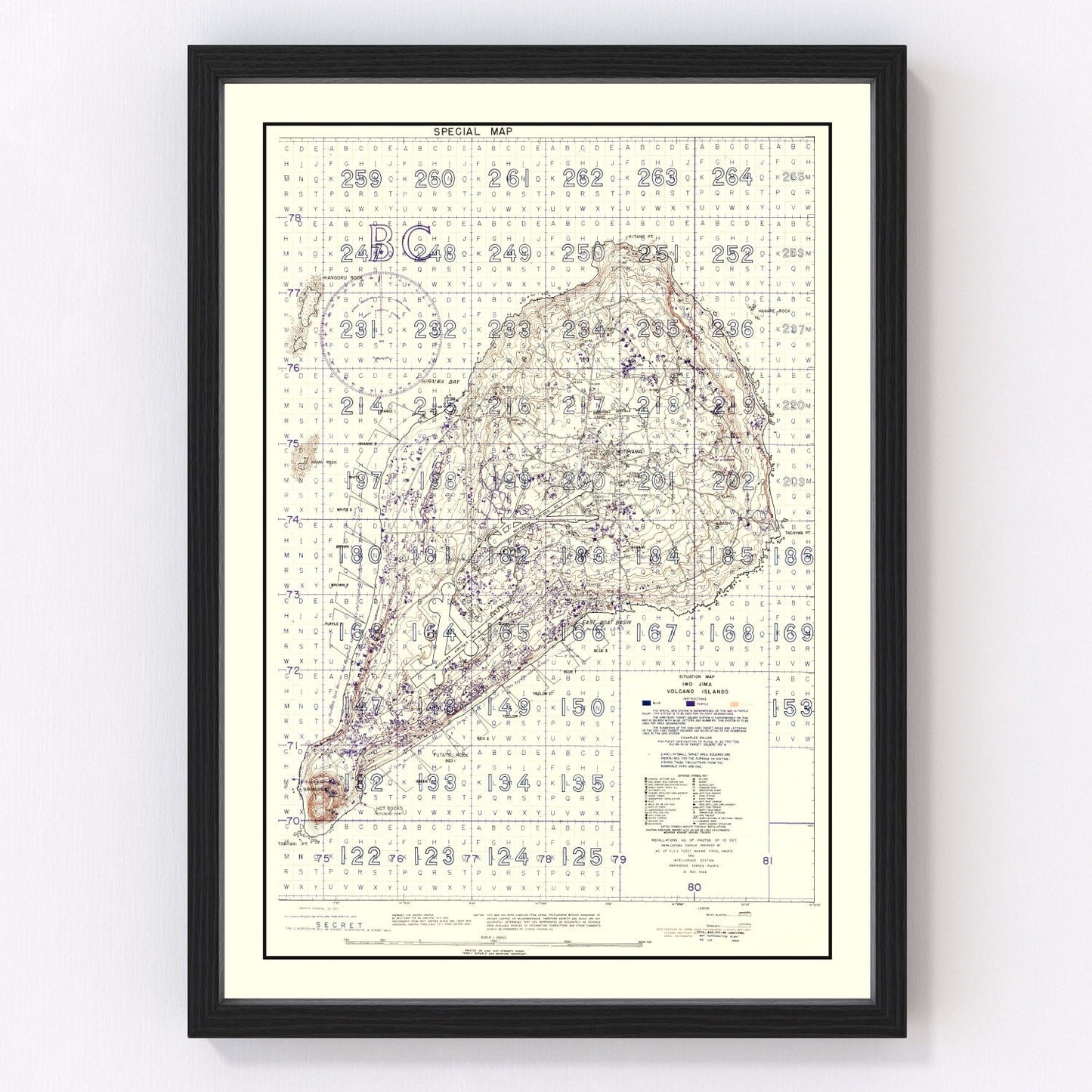 Vintage WWII map of Iwo Jima and Volcano Islands Pacific, 1944