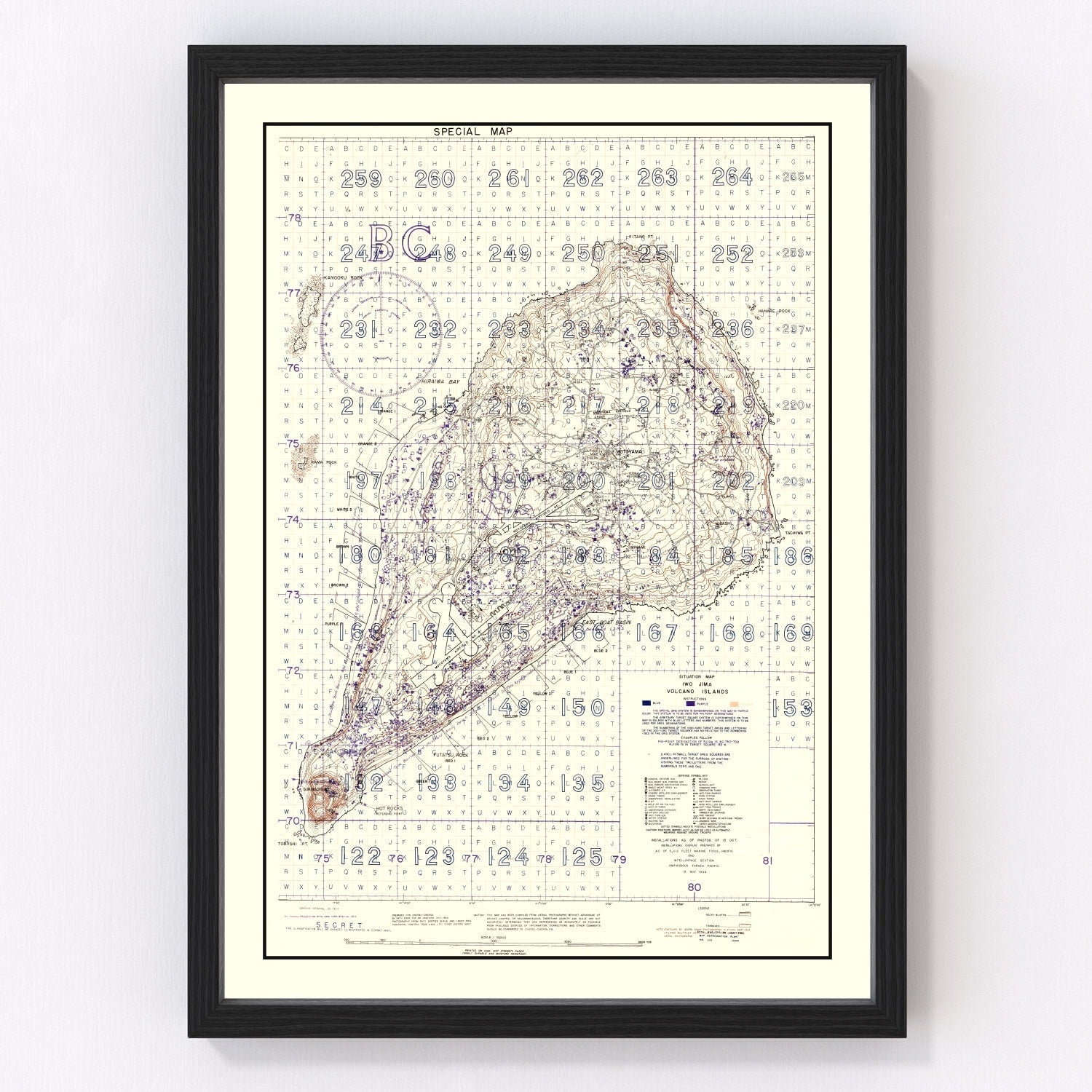Vintage WWII map of Iwo Jima and Volcano Islands Pacific, 1944