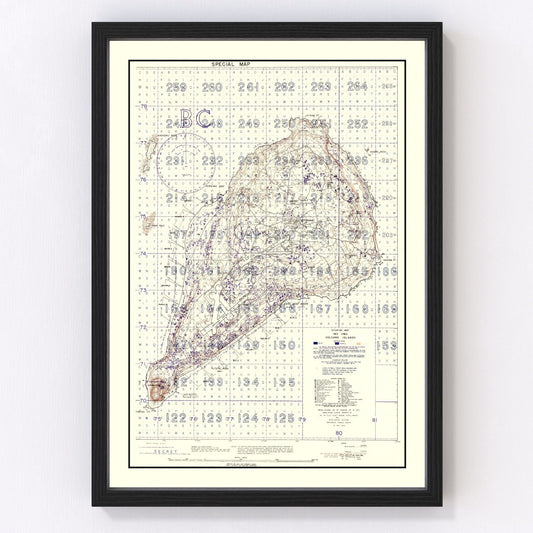 Vintage WWII map of Iwo Jima and Volcano Islands Pacific, 1944