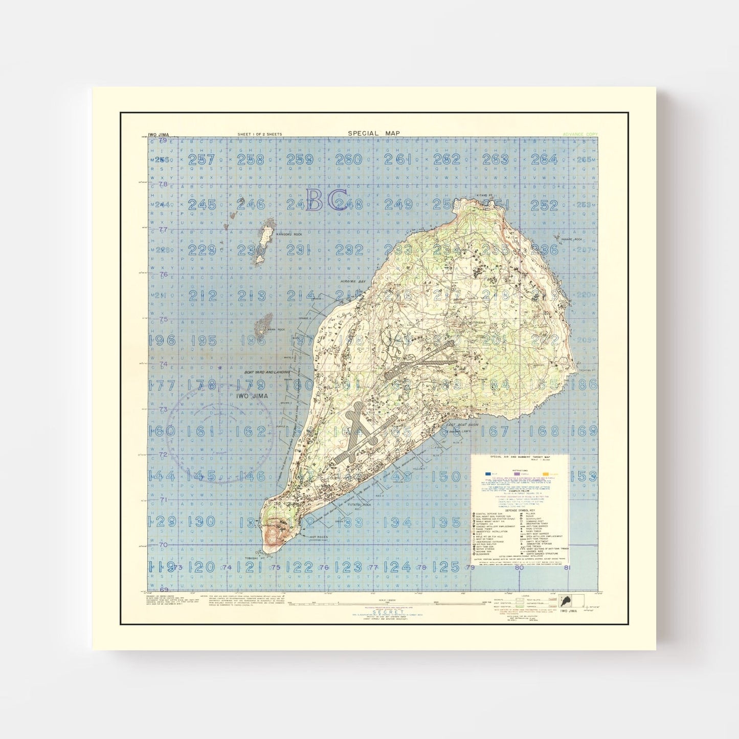 Vintage Iwo Jima World War II Map, 1944