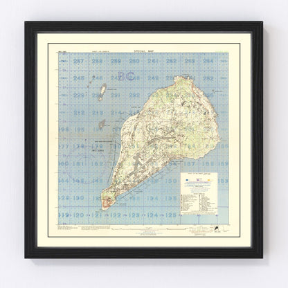 Vintage WWII map of Iwo Jima Japanese defenses and landing beaches, 1944