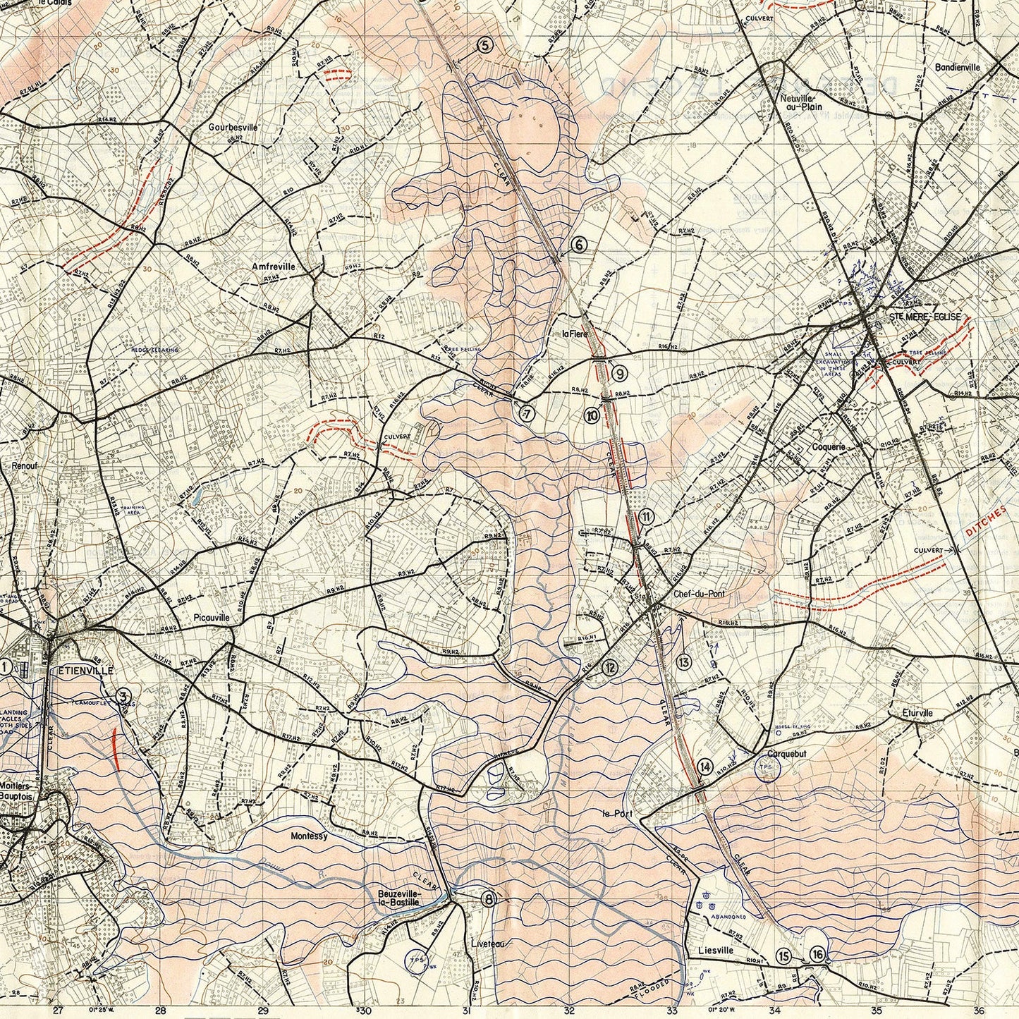 Vintage D-Day World War II Map, 1944