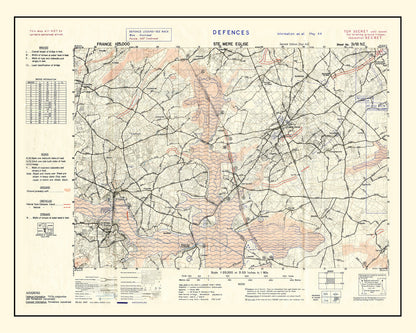 Vintage D-Day World War II Map, 1944