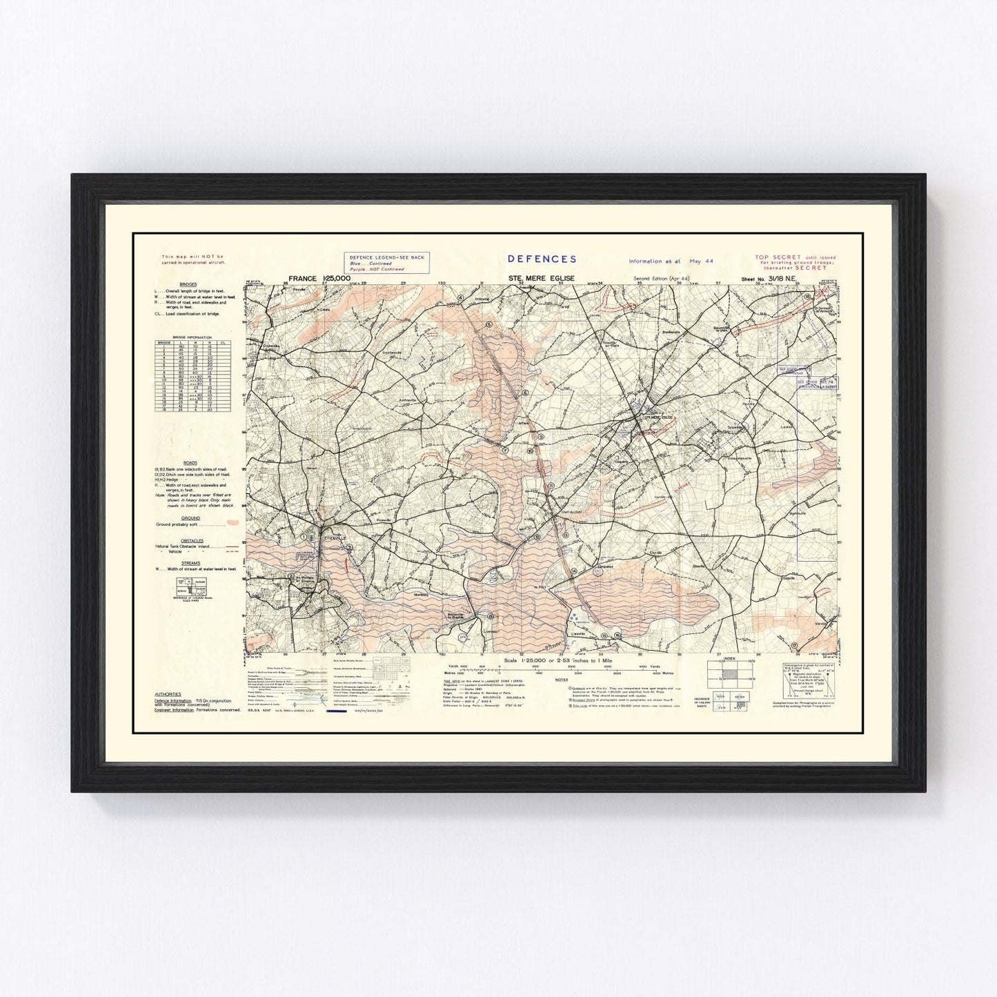 Vintage D-Day World War II map of Operation Overlord, 1944