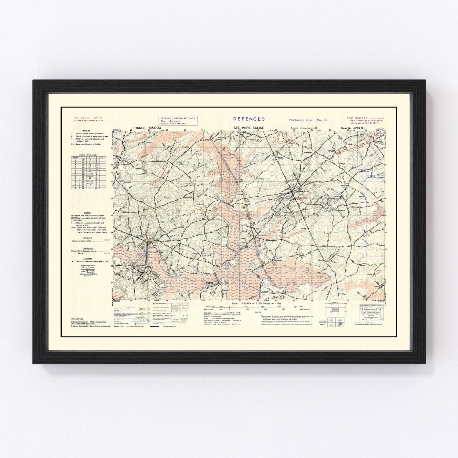 Vintage D-Day World War II map of Operation Overlord, 1944
