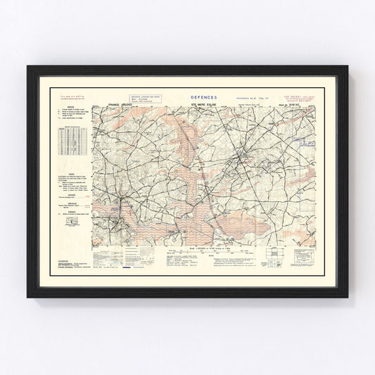 Vintage D-Day World War II map of Operation Overlord, 1944