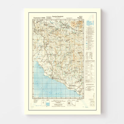 Vintage Crete World War II Map, 1944