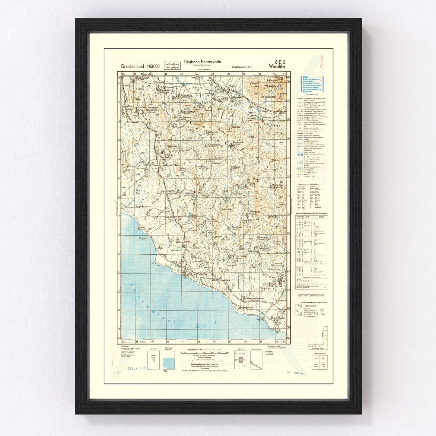 Vintage WWII map of Crete, Mediterranean theater, 1944