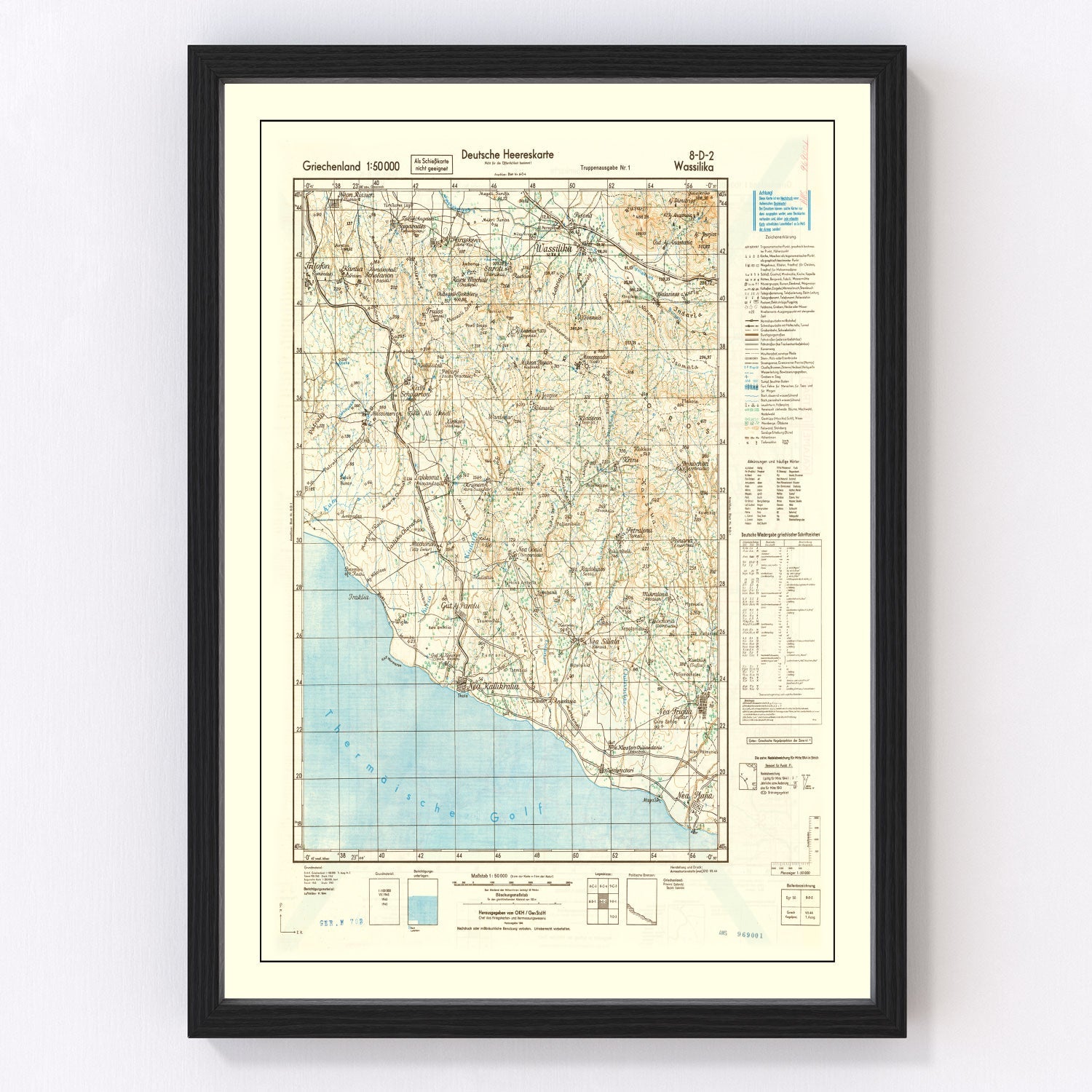 Vintage WWII map of Crete, Mediterranean theater, 1944