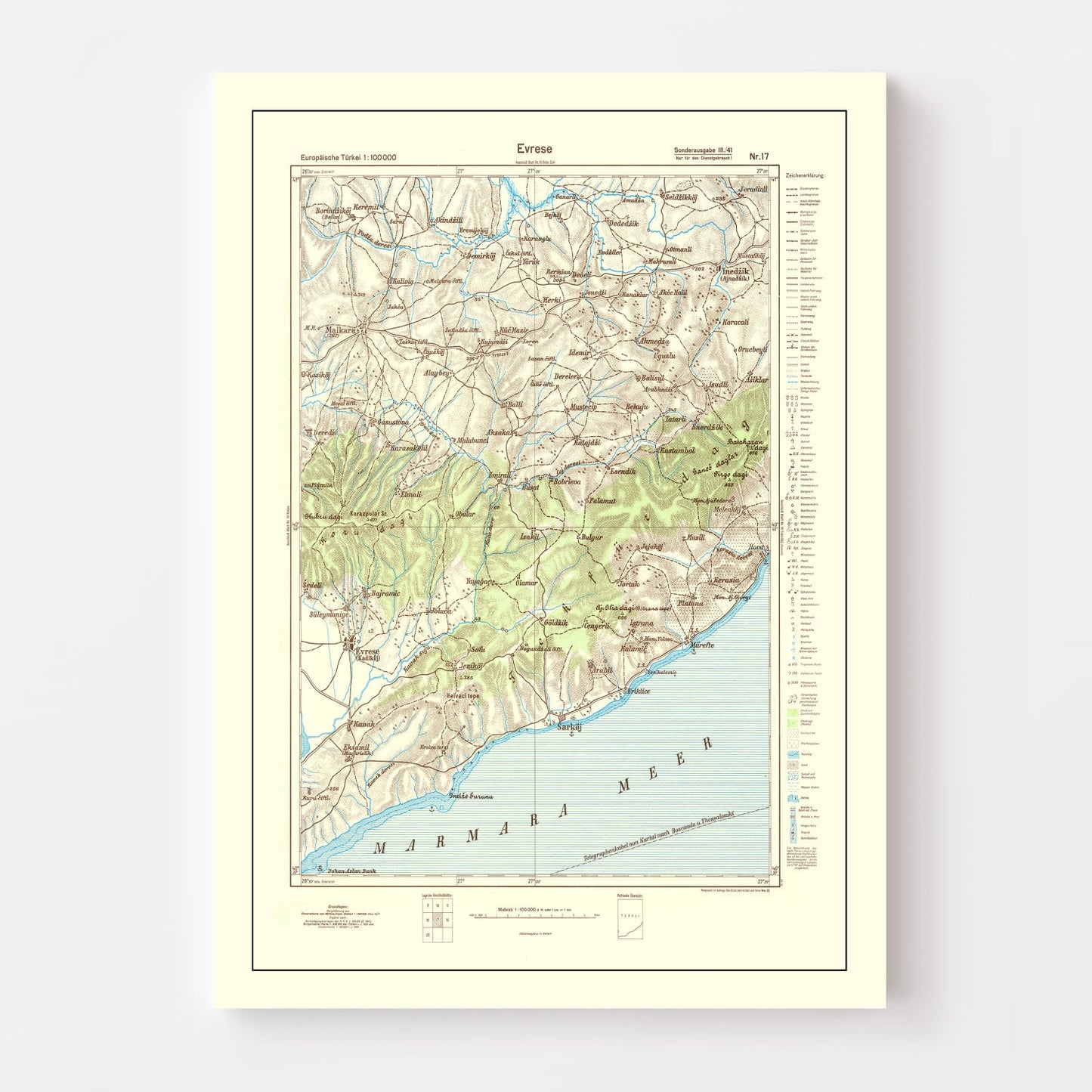 Vintage WWII Map of Turkey, 1944