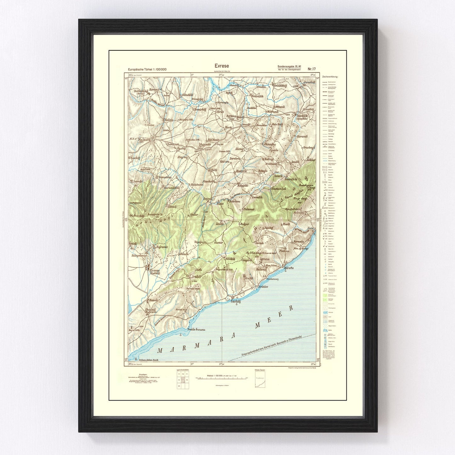 Vintage 1944 WWII Turkey map, digitally restored print