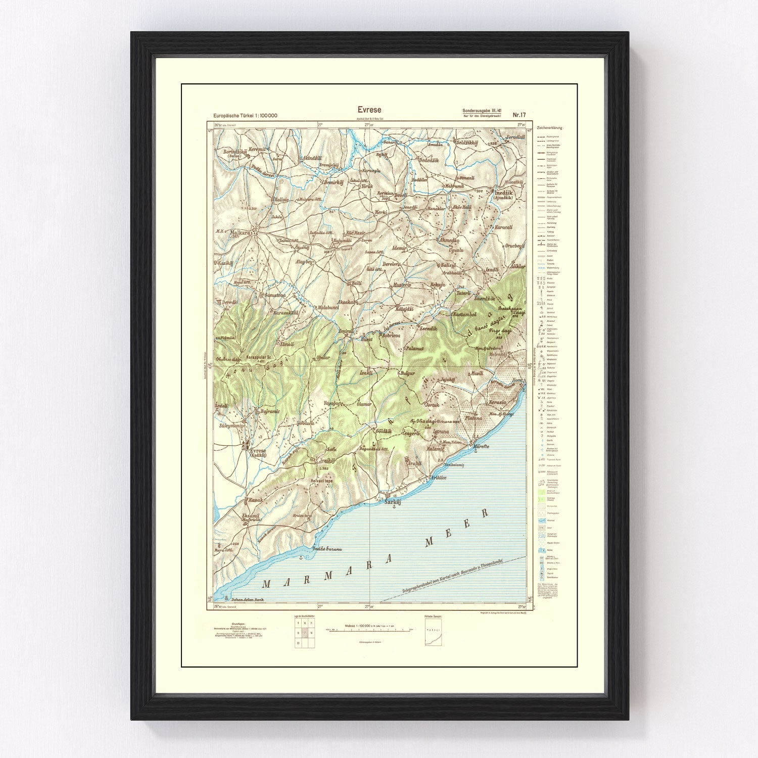 Vintage 1944 WWII Turkey map, digitally restored print
