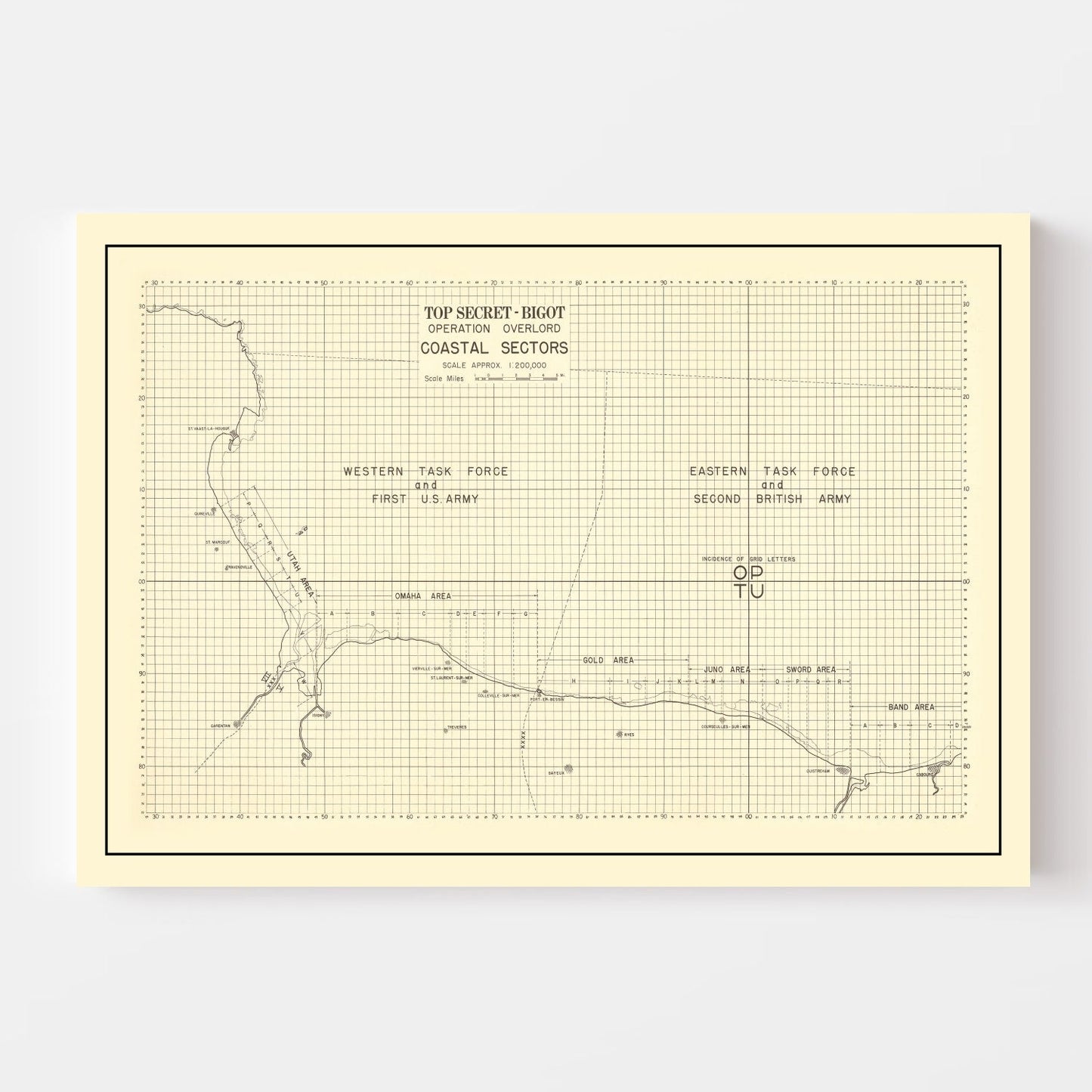 Vintage D-Day Normandy Invasion Map, 1944