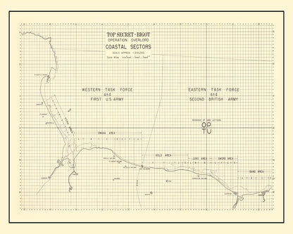Vintage D-Day Normandy Invasion Map, 1944