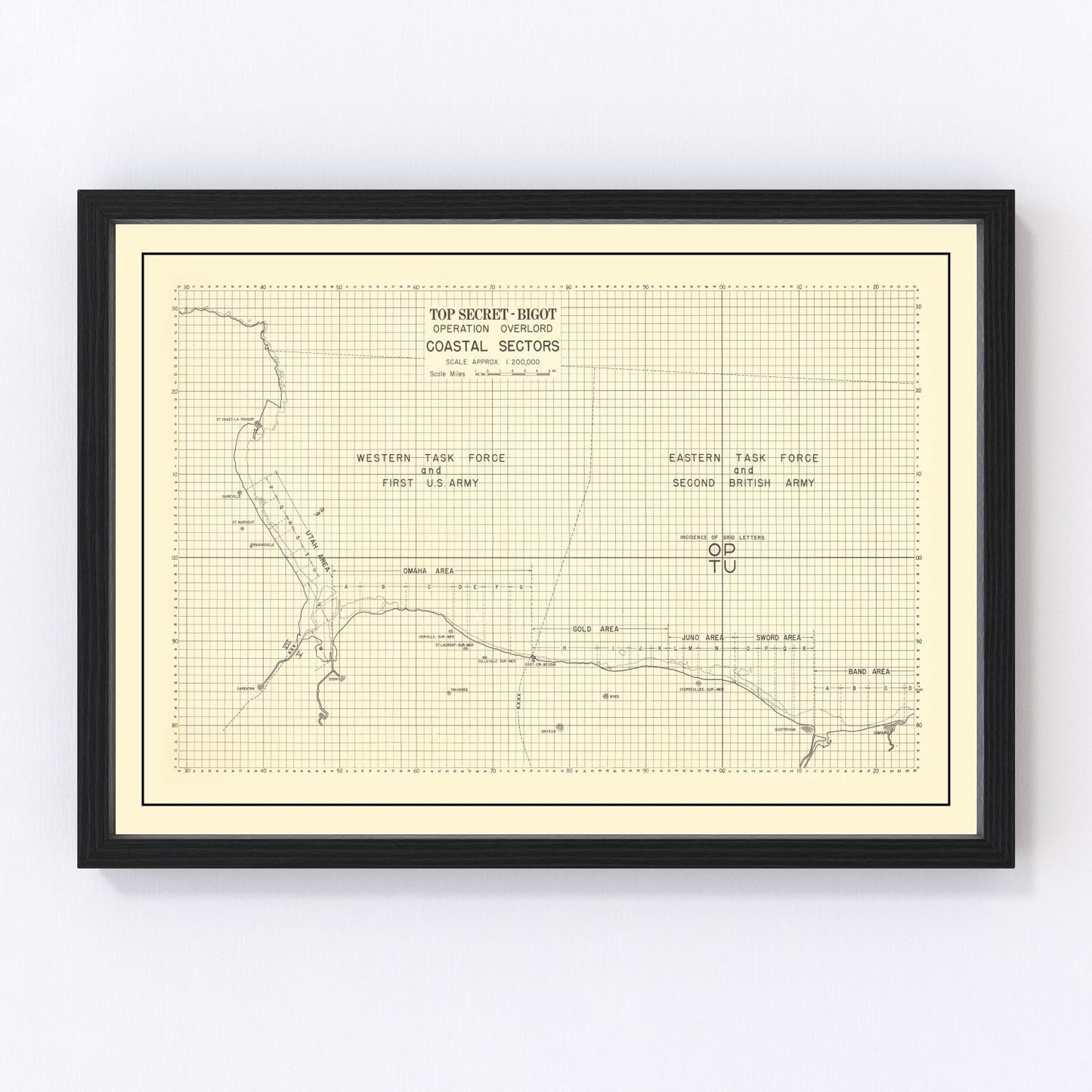Vintage D-Day Normandy invasion map with beach sectors, 1944