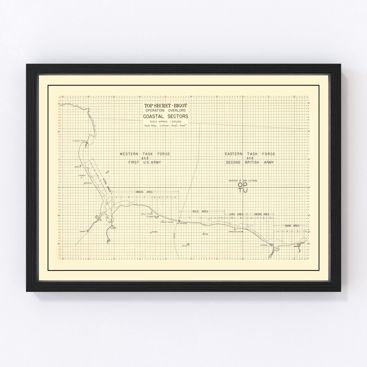 Vintage D-Day Normandy invasion map with beach sectors, 1944