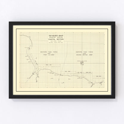 Vintage D-Day Normandy invasion map with beach sectors, 1944
