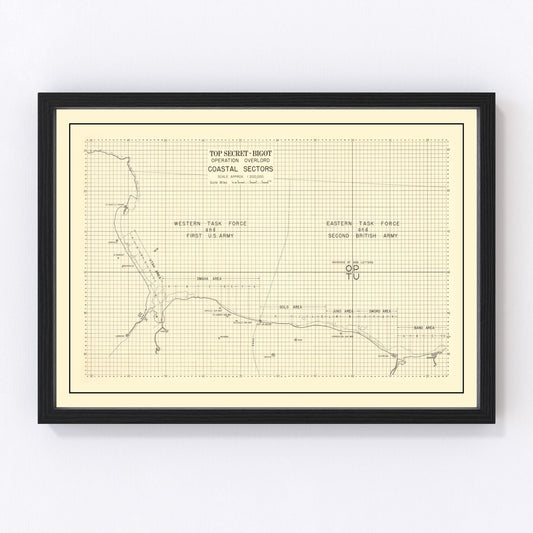 Vintage D-Day Normandy invasion map with beach sectors, 1944