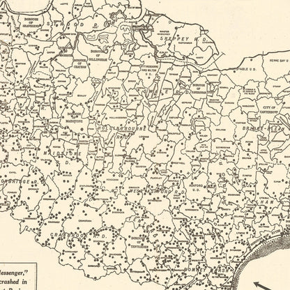 Vintage World War II Map of Doodle Bugs in Kent, 1944