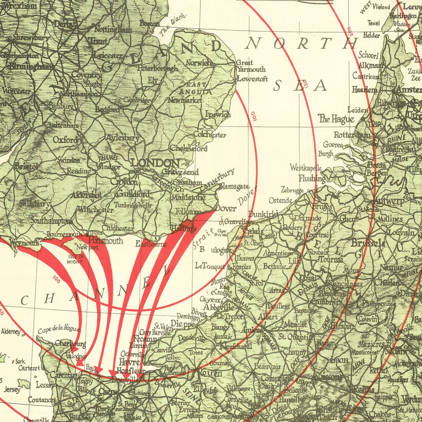 Vintage D-Day Invasion Map, 1944