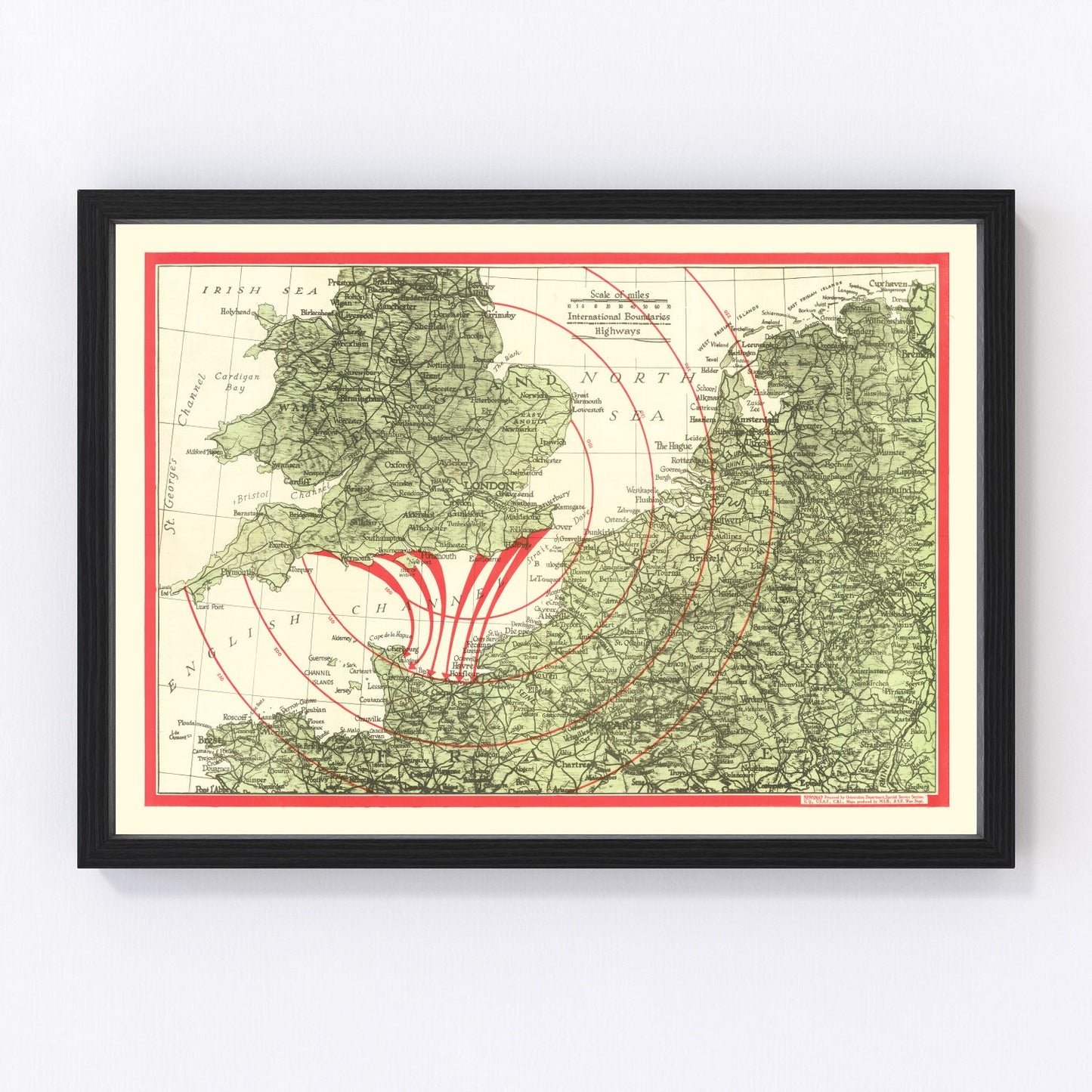 Vintage D-Day invasion map of Normandy coast, 1944
