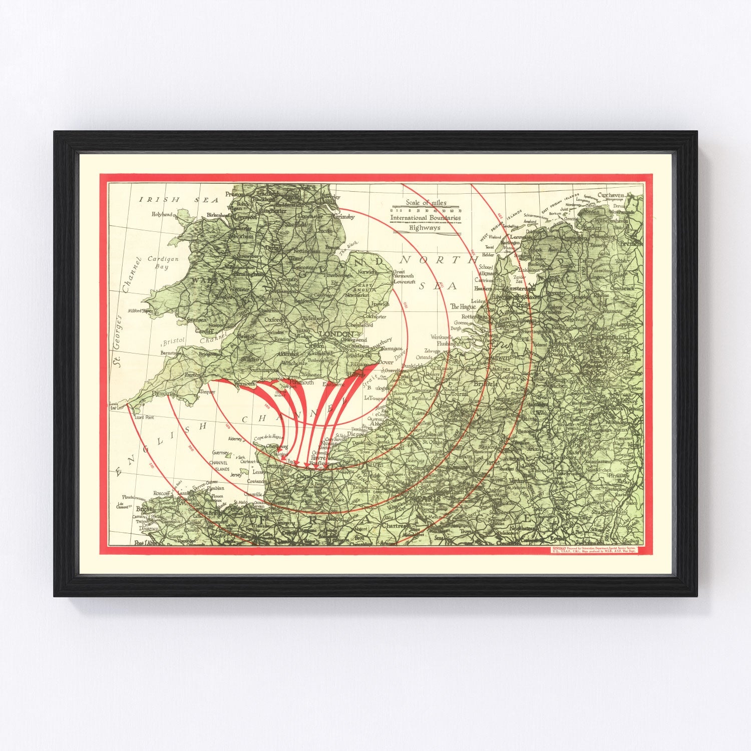 Vintage D-Day invasion map of Normandy coast, 1944
