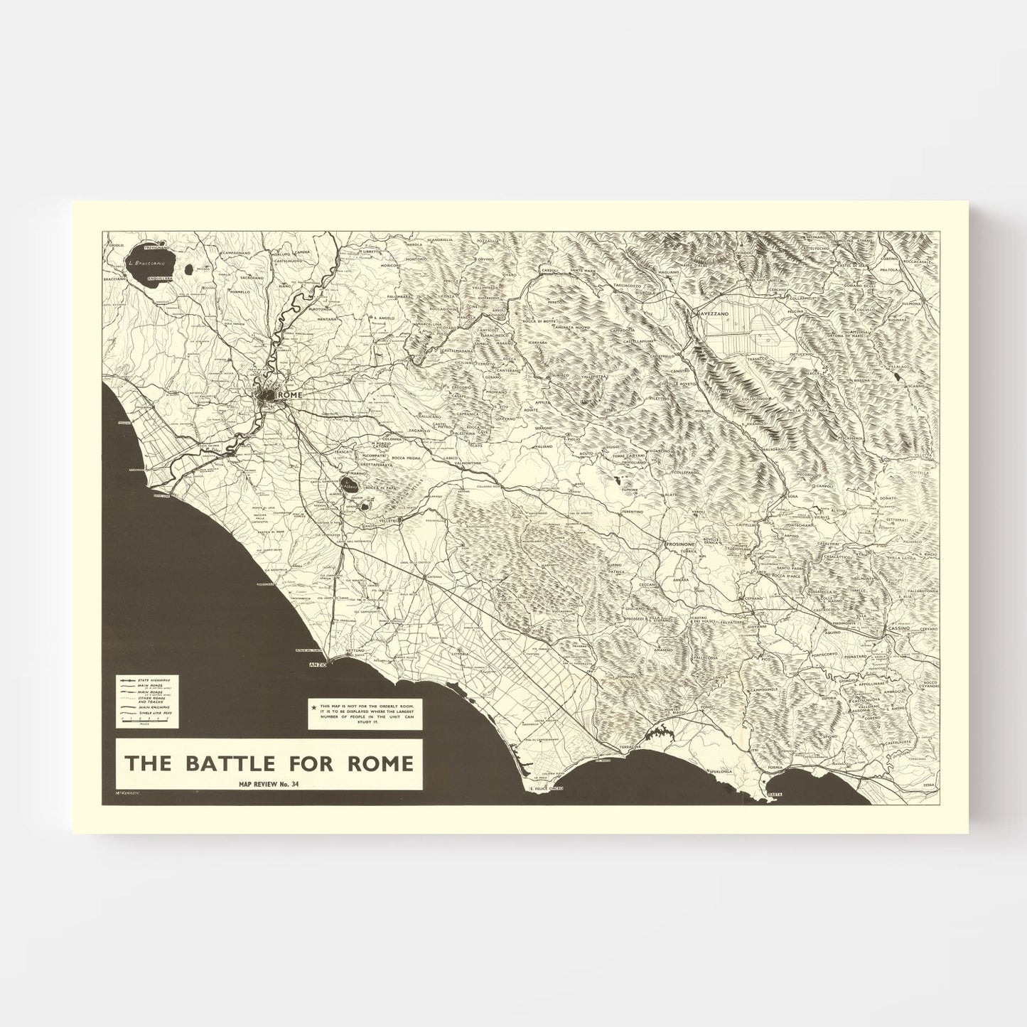 Vintage Italian Campaign World War II Map, 1944