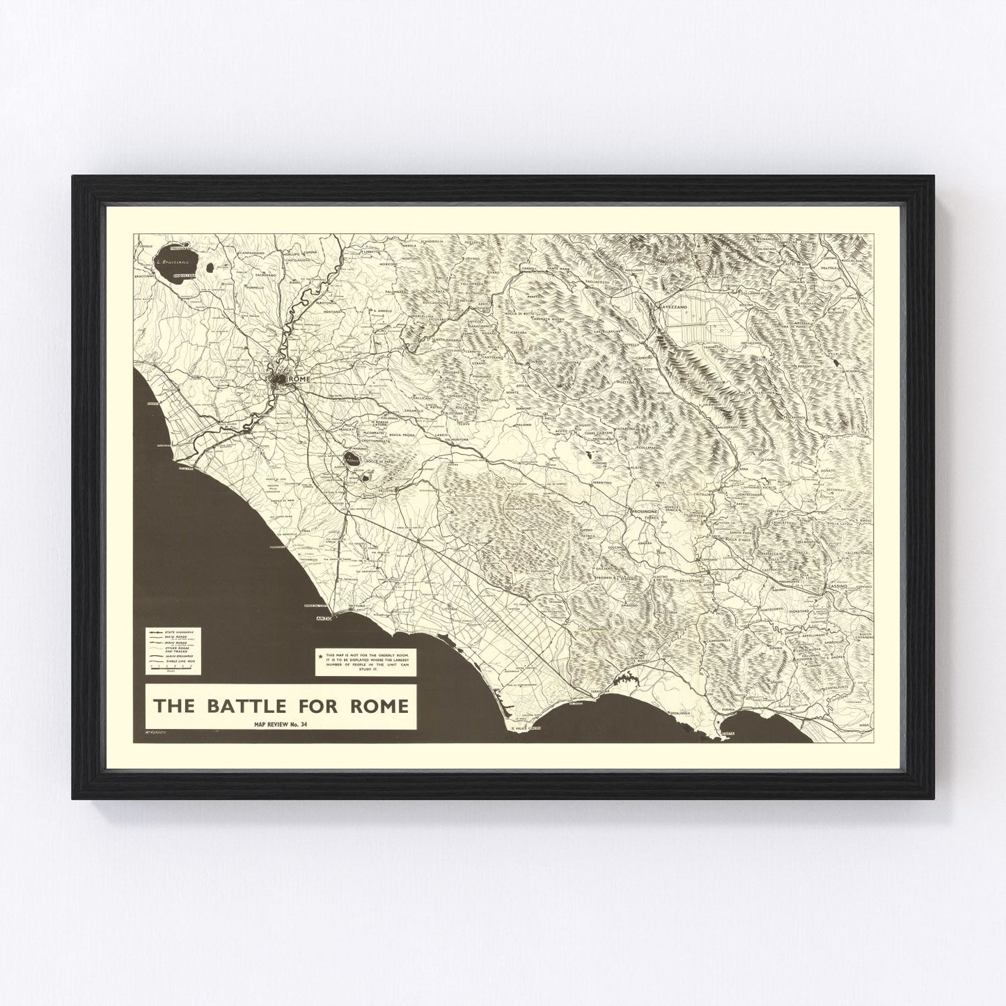 Vintage WWII map of the Italian Campaign Allied advance, 1944
