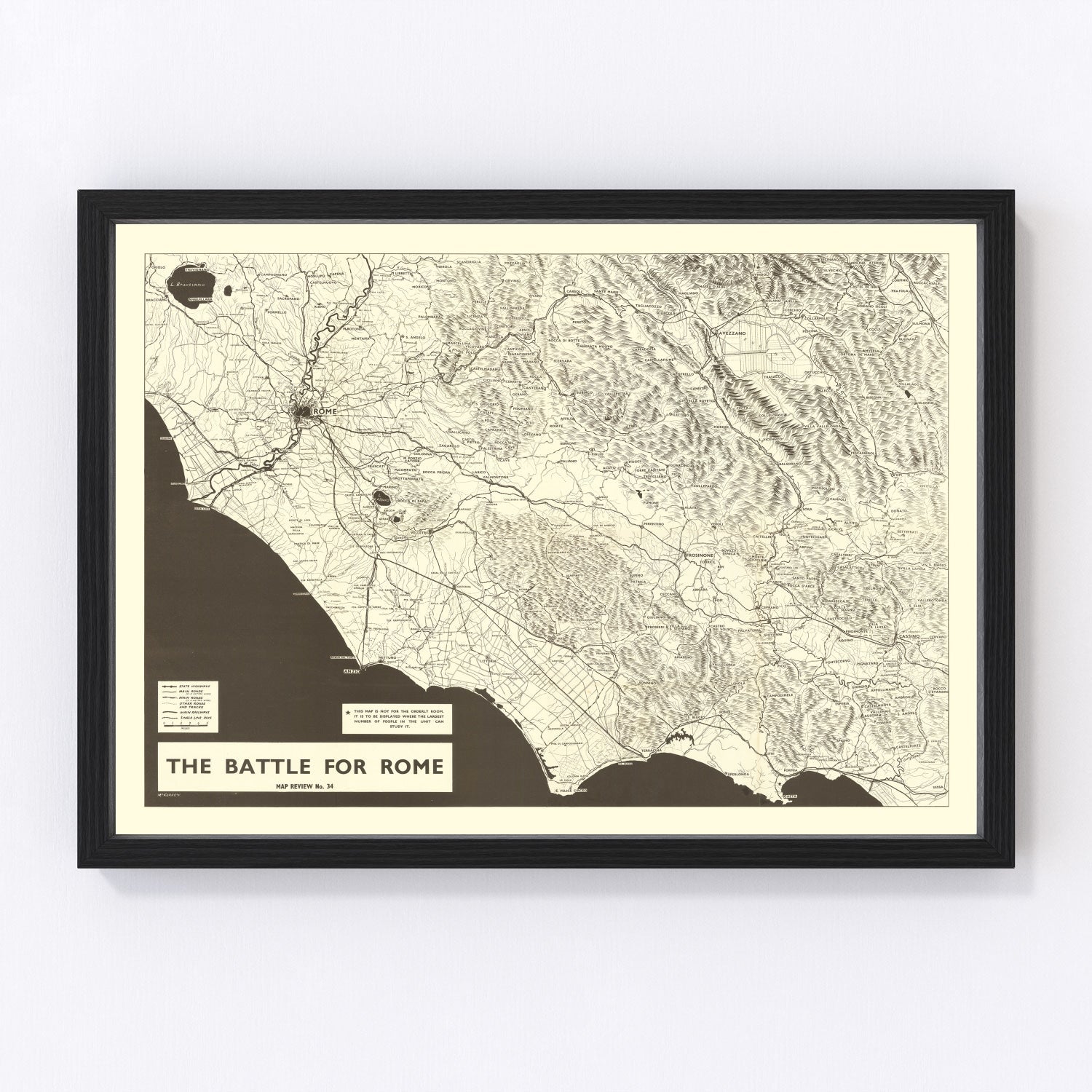 Vintage WWII map of the Italian Campaign Allied advance, 1944