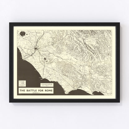 Vintage WWII map of the Italian Campaign Allied advance, 1944