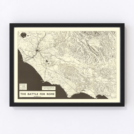 Vintage WWII map of the Italian Campaign Allied advance, 1944