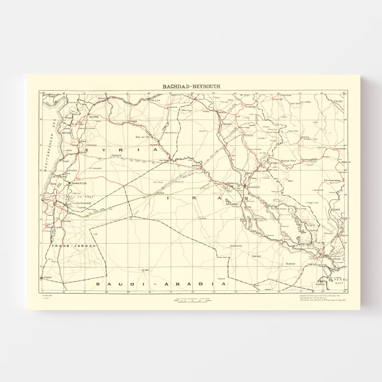 Vintage Map of Baghdad, World War II, 1944