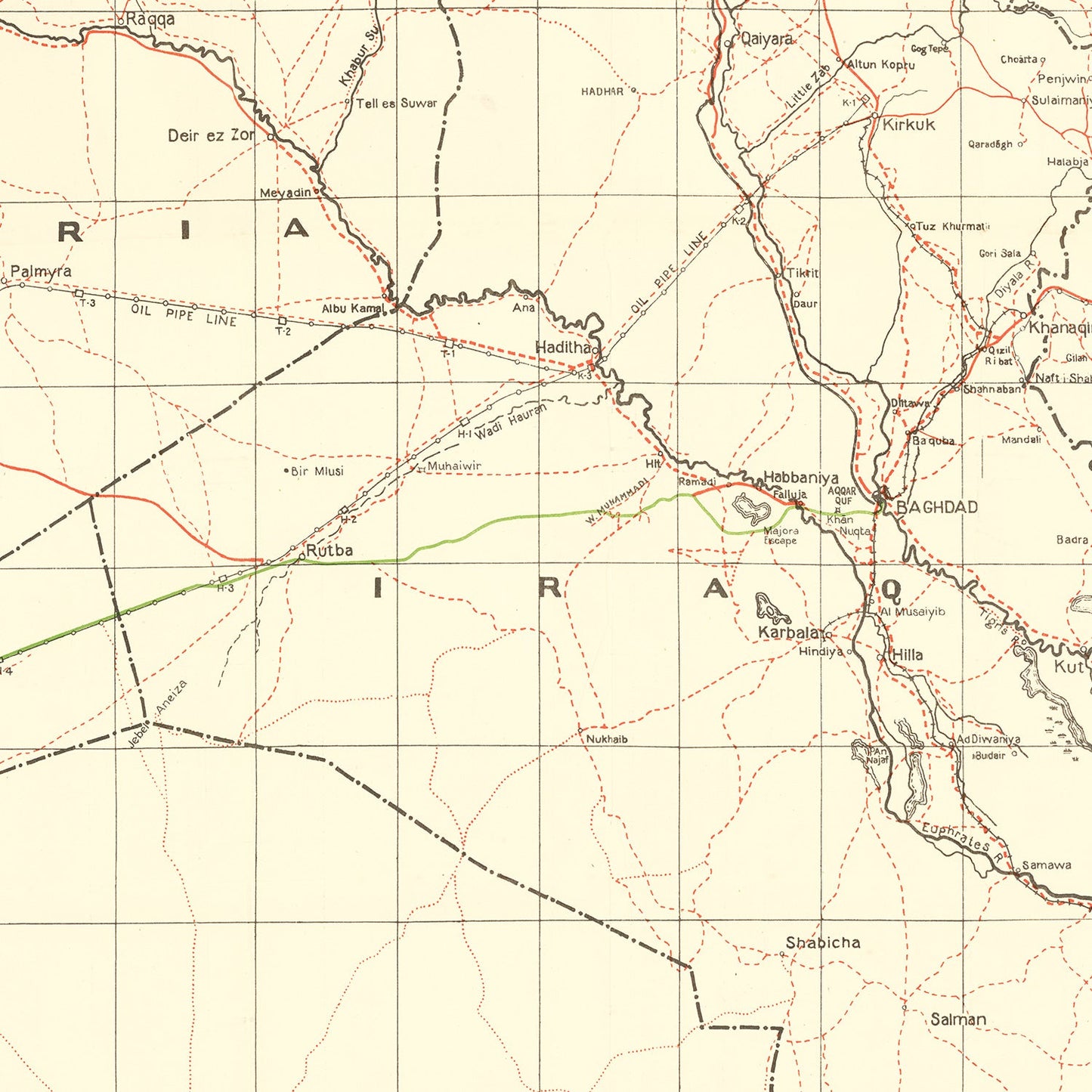Vintage Map of Baghdad, World War II, 1944