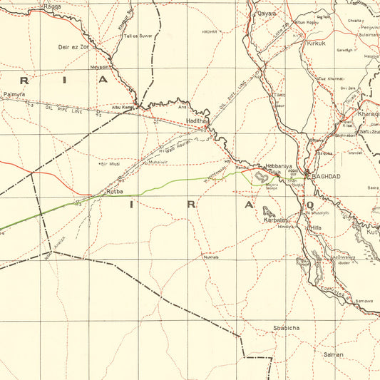Vintage Map of Baghdad, World War II, 1944