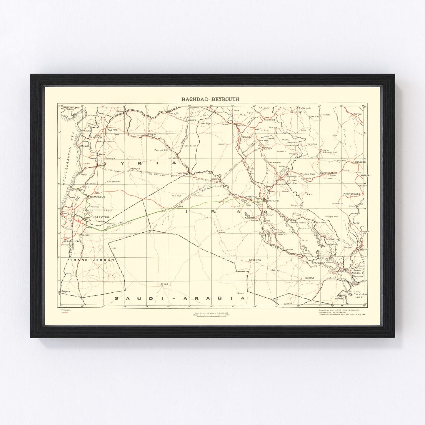 Vintage map of Baghdad, 1944 - WWII-era Allied cartography of the Iraqi capital