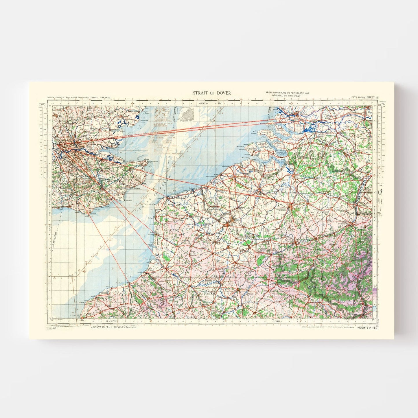 Vintage Map of the Strait of Dover, 1944